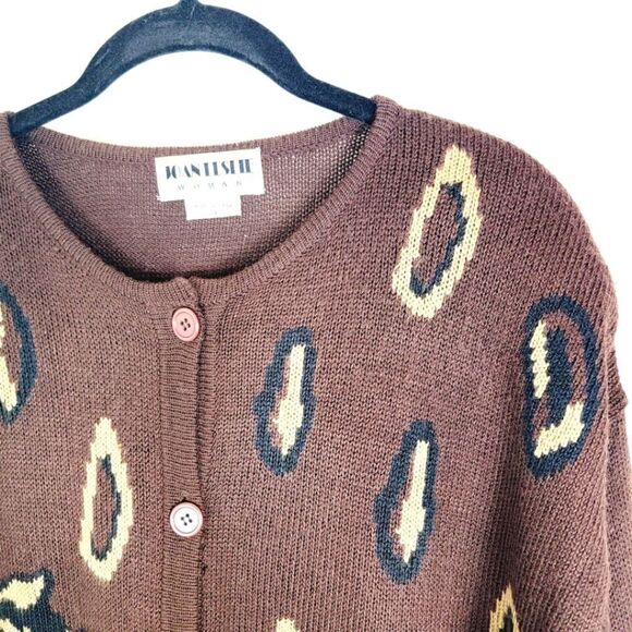 Vintage Joan Leslie Tiger Motif Brown Button Down Cardigan Size 2X - Picture 3 of 6